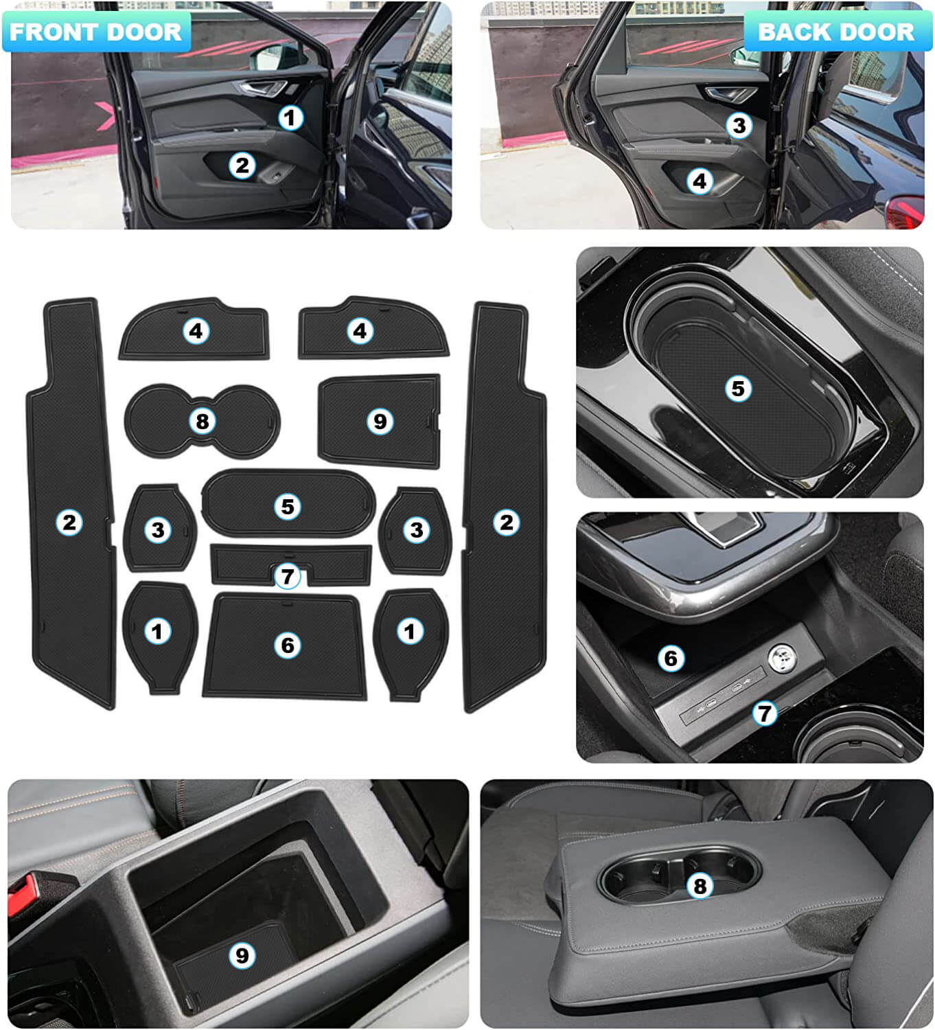 4pcs For Audi Q4 E-tron Front Rear Door Storage Box Handle